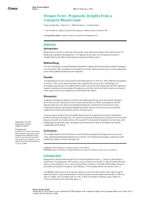 Dengue Fever: Prognostic Insights From a Complete .